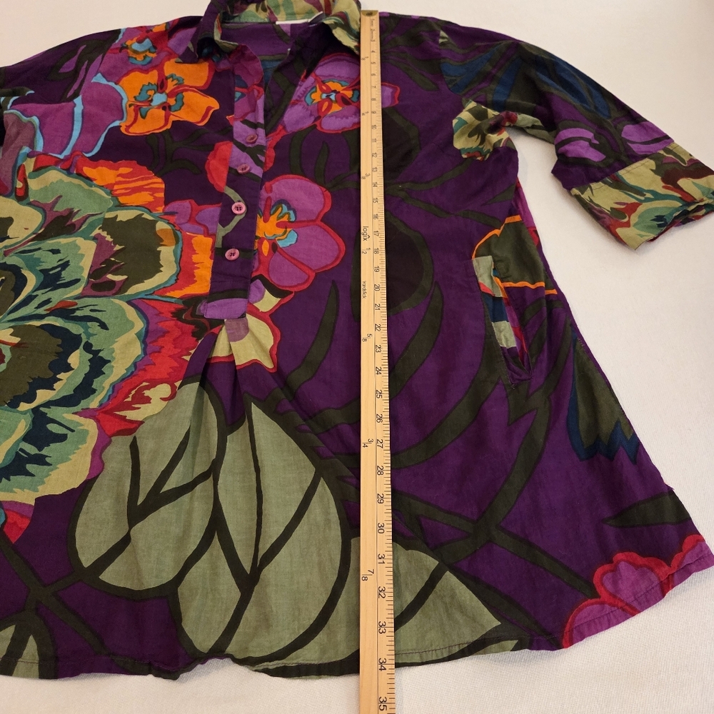 SOFT SURROUNDINGS Sadie Purple Multicolor Floral Print Cotton ยพ Sleeve Tunic 2X - Picture 8 of 11